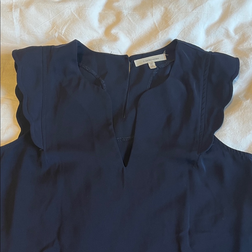 41 Hawthorn Navy Scalloped Shoulder Sleeveless Top